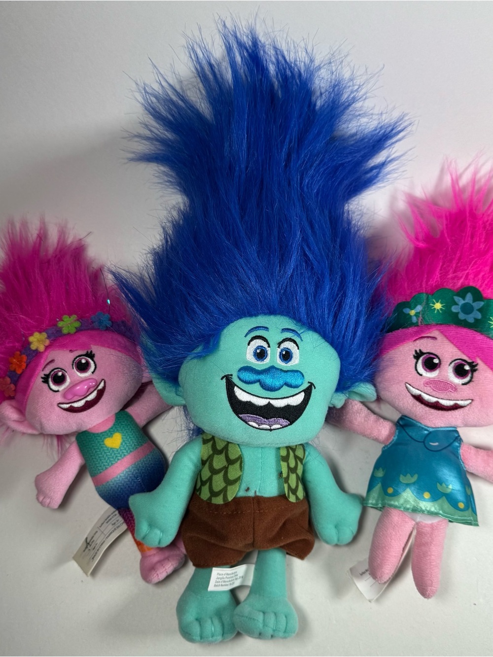 Dreamworks Trolls Plush Lot Of 3 10" Poppy 13" Branch Pink Blue Stuffed Animals